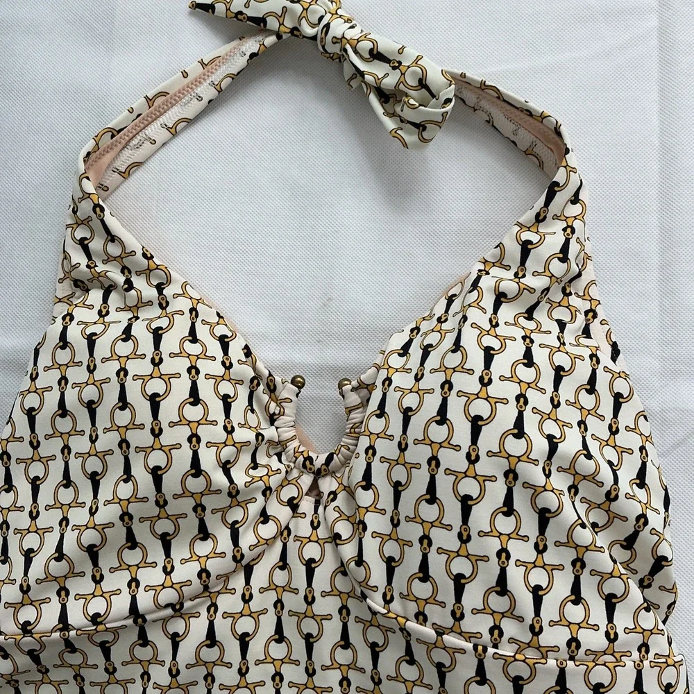 LANDS' END Tankini Swimsuit Sz 8 Navy Gold HorseBit Pattern Equestrian New Tags
